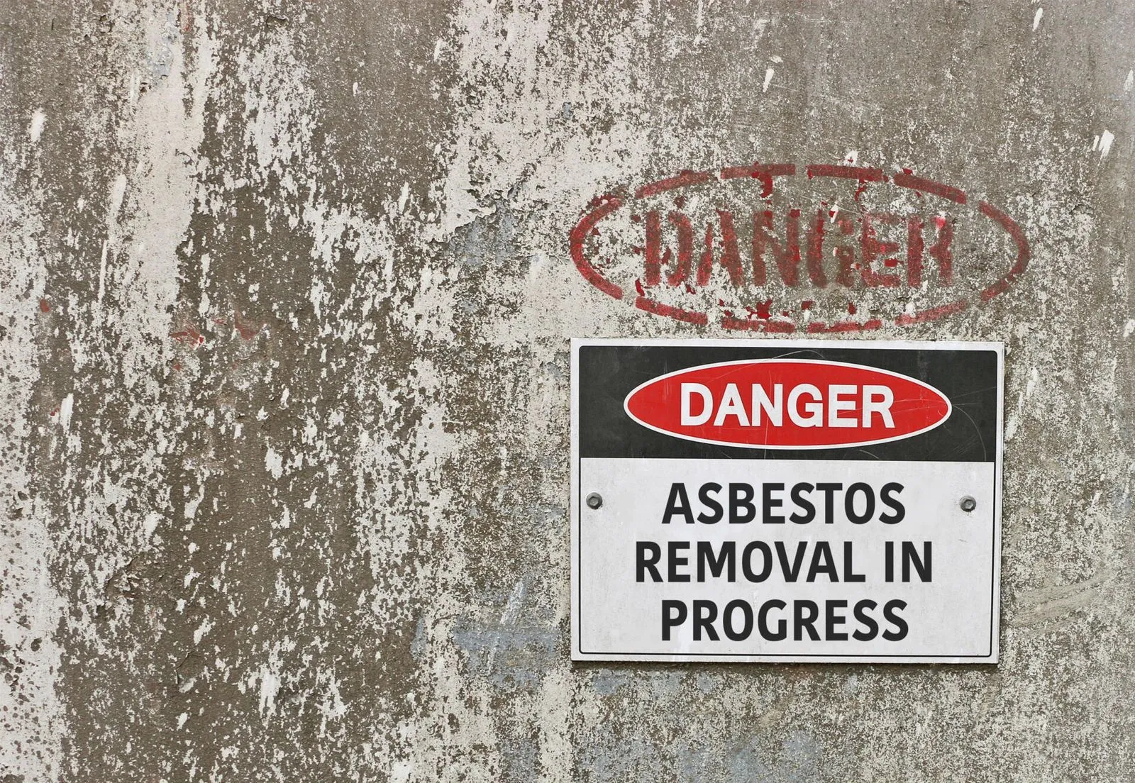 Danger Asbestos removal in progress sign on building