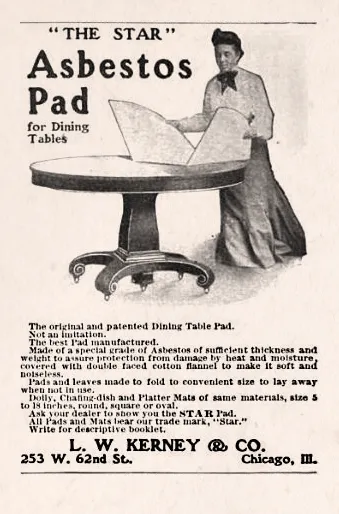 Vintage asbestos dining table pad advert promoting heat resistant household product