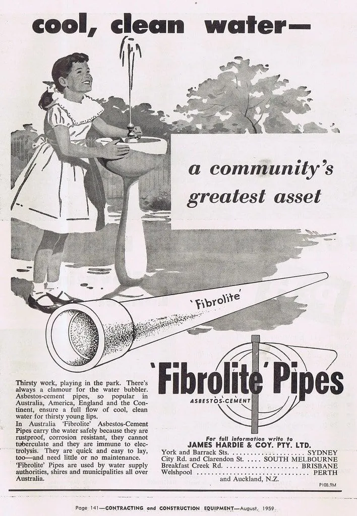 Vintage asbestos cement water pipes advert promoting durable pipework