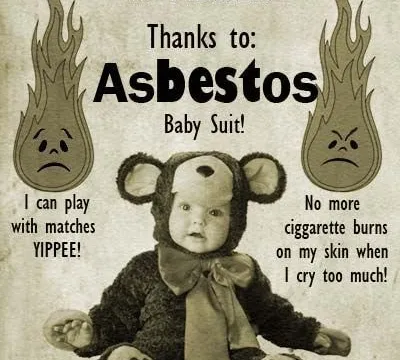 Vintage asbestos baby suit advert showing heat resistant protective clothing