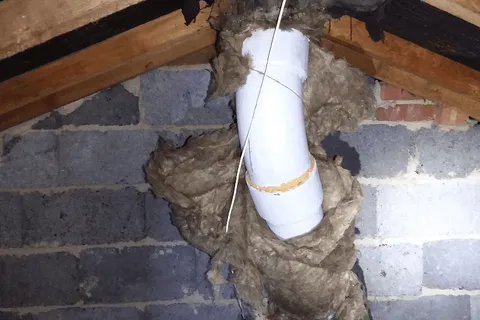 Asbestos cement flue pipe in loft