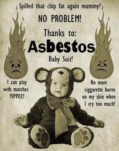 Vintage asbestos baby suit advert showing heat resistant protective clothing