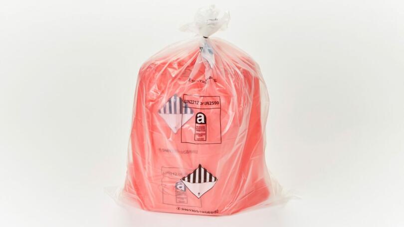 Asbestos waste bag double bagged