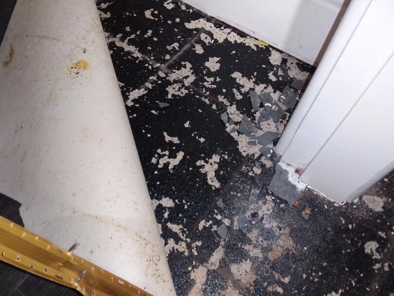 Asbestos floor tile debris and asbestos bitumen adhesive
