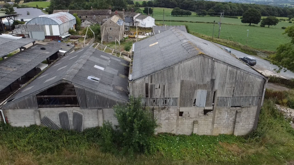 Asbestos cement farm barn roofs and walls
