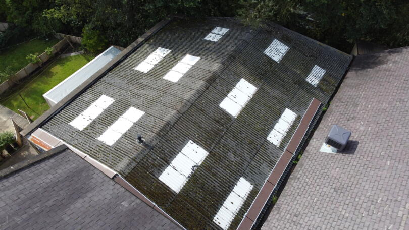 Asbestos cement roof with skylights